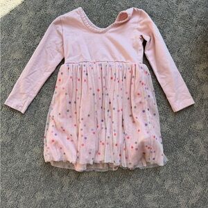 Girls Pink Long Sleeve Dress with Polka Dot Skirt